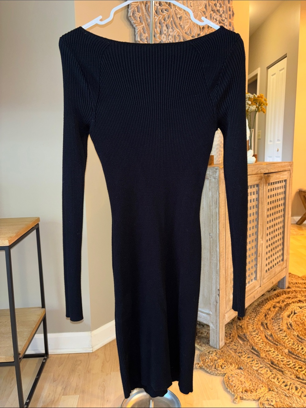 Abercrombie & Fitch Black Boatneck Ribbed Long Sleeve Sweater Mini Dress M Tall